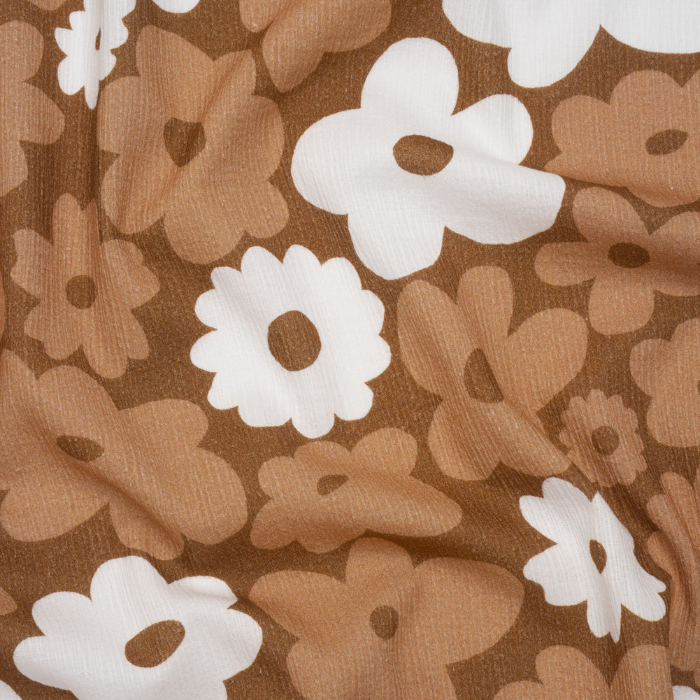 Slubbed Gauzy Cotton Woven - Brown, Tan and White Retro Florals - Mood Exclusive Boogie & Bloom Print - Joann Fabrics