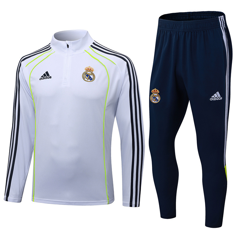 2025-2026 Real Madrid Retro White Half-Pull Training Suit Football Shirt 1:1 Thai Quality Set
