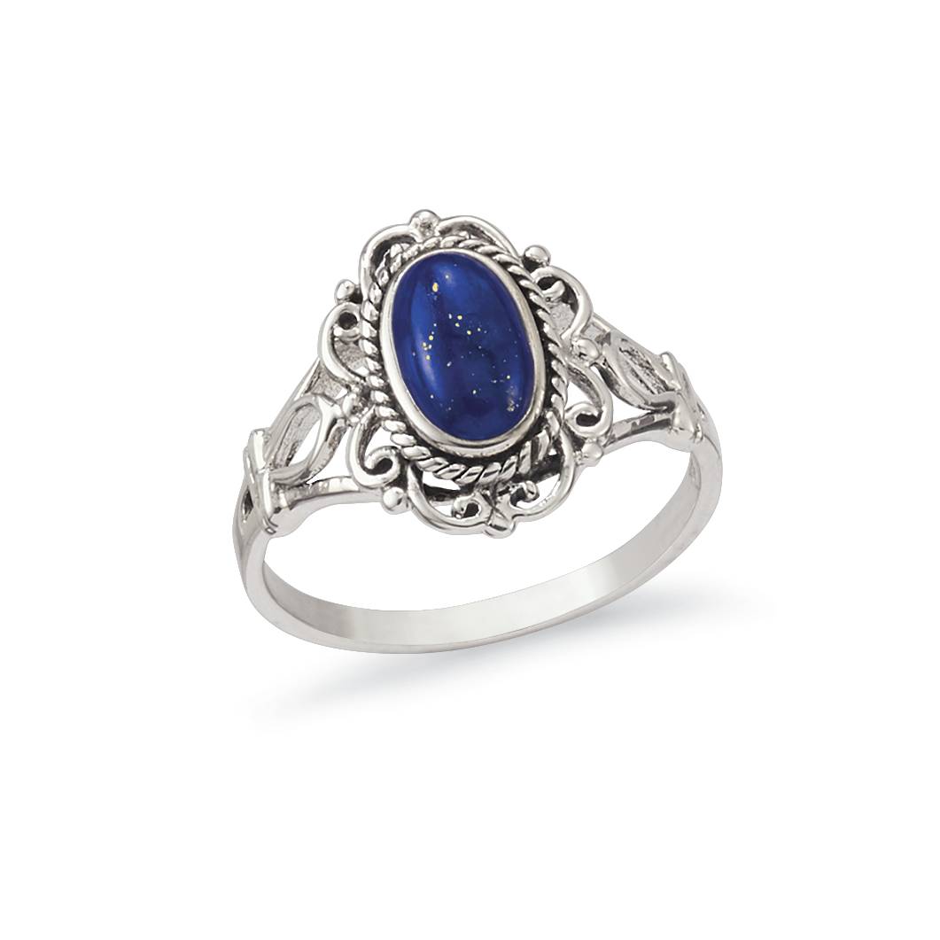 Genuine Lapis & Antiqued Sterling Silver Doily-Edge Ring - Northstyle Catalog