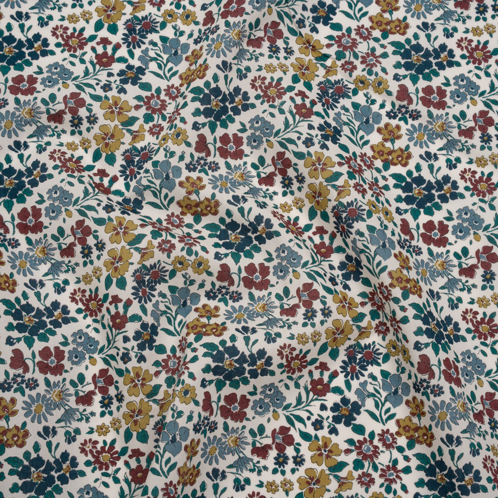 Liberty Fabrics Tana Lawn® - Annabella Multi Neutral - Yellow Ochre, Dark Red and Teal Floral - Joann Fabrics