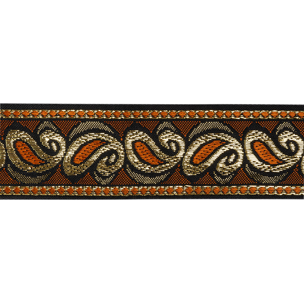 Metallic Jacquard Ribbon - 40mm - Burnt Orange, Black and Gold Dancing Paisleys - Joann Fabrics