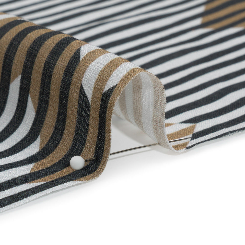 Slubbed Viscose Woven Print - Black and Brown Geometric Stripes - Mood Exclusive Eye Play - Joann Fabrics