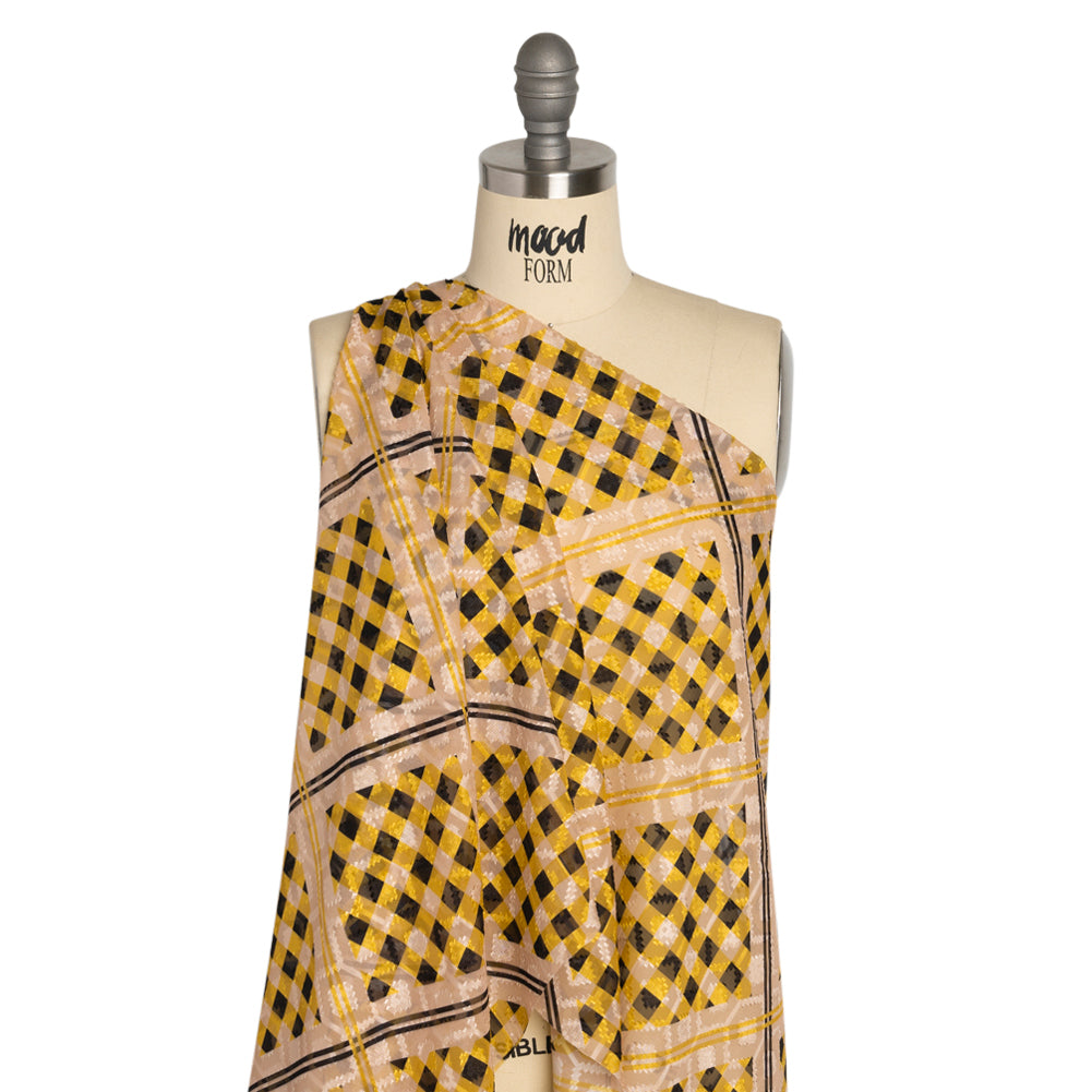 Geometric Burnout Polyester Woven Print - Goldenrod Yellow Gingham Plaid - Mood Exclusive Al Fresco Feast - Joann Fabrics