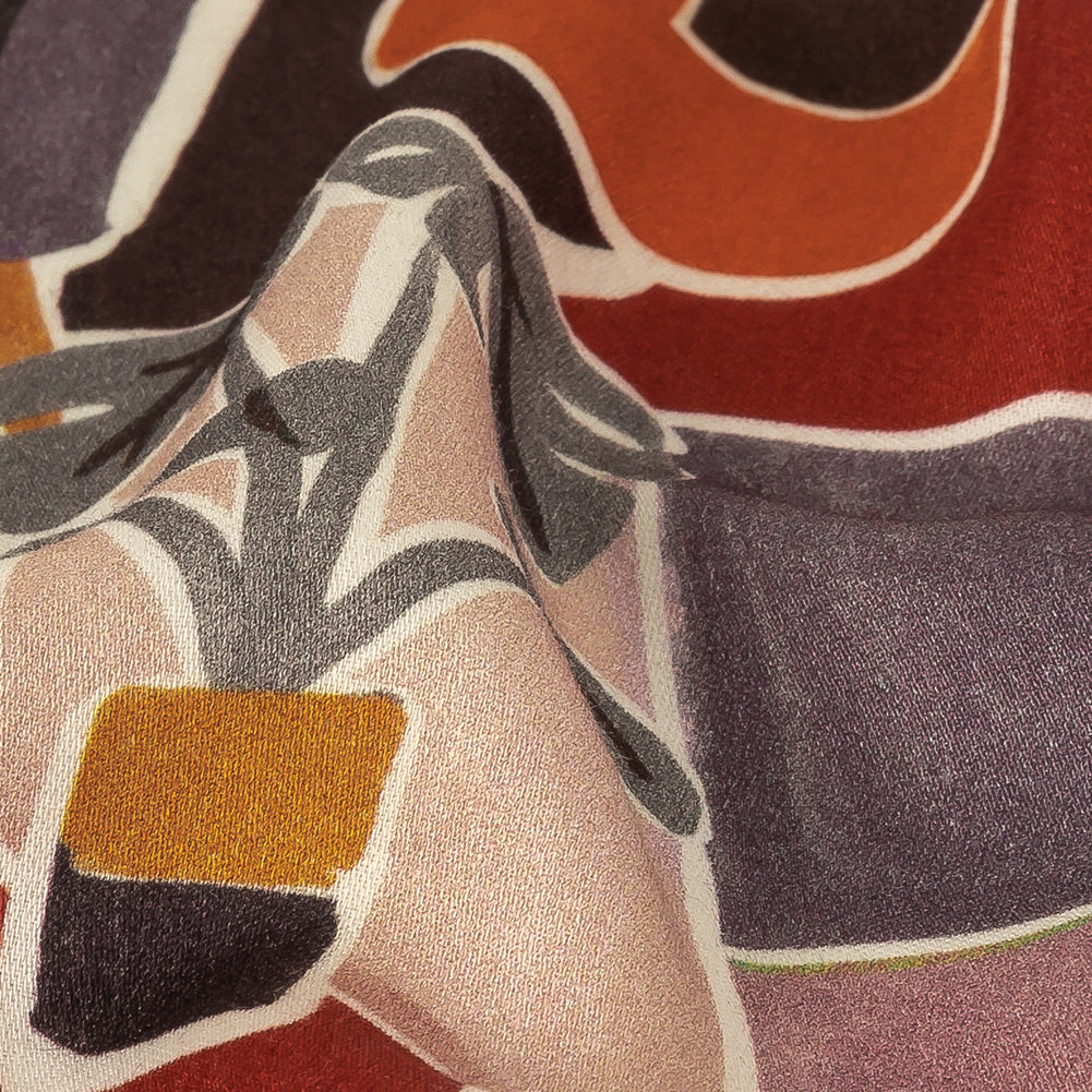 Rayon Challis - Purple and Orange Plants and Furniture - Peaceful Waking Print - Mood Exclusive Wisteria Collection - Joann Fabrics