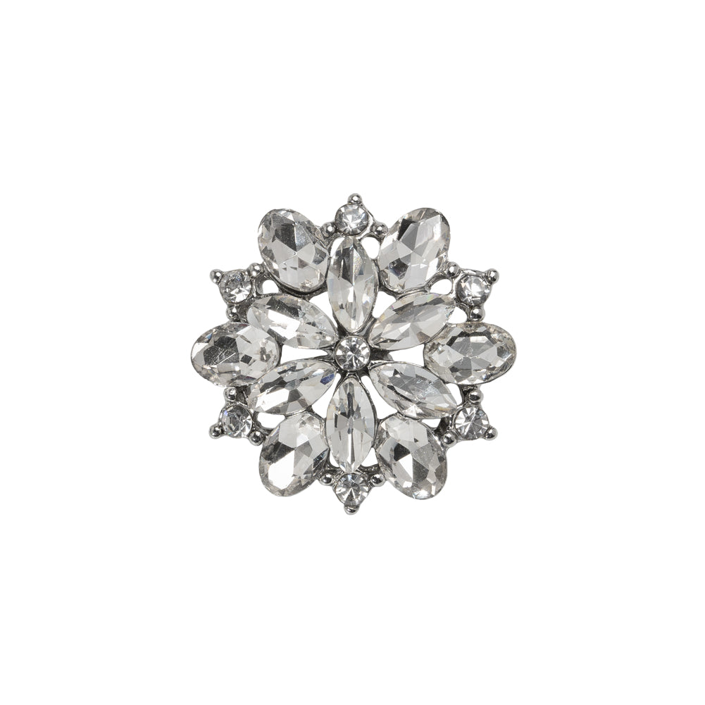 Rhinestone and Metal Shank Back Button - 32L/20mm - Crystal and Nickel-Free Silver Little Open Flower - Joann Fabrics