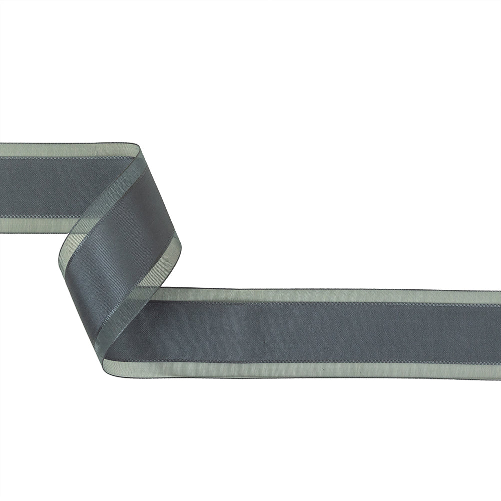 Folkstone Gray Woven Ribbon with Sheer Organza Borders - 1.5