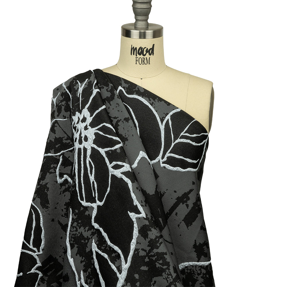 Metallic White, Gray and Black Onyx Mottled Floral Outlines Luxury Brocade - Joann Fabrics