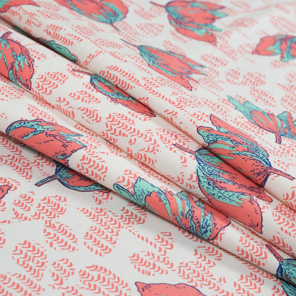 Coral and Seafoam Floral Stretch Cotton Sateen - Joann Fabrics