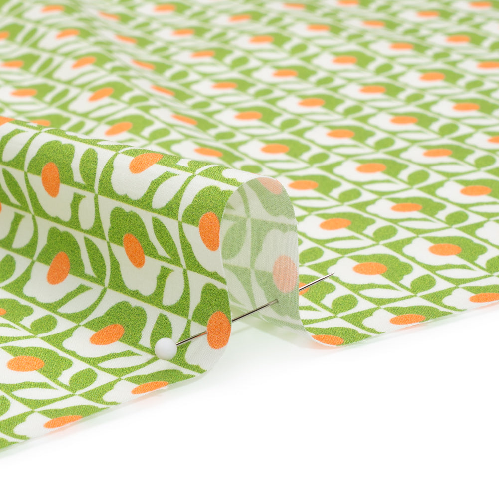 Cotton Poplin Print - Green, White and Orange Retro Florals - Mood Exclusive Build Me Up - Joann Fabrics