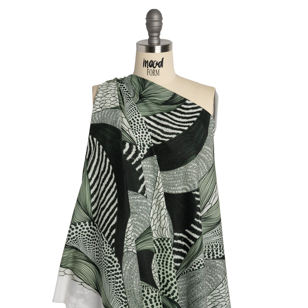 Cotton Voile - Dark Green and White Doodled Patterns - Forest Fantasy Print - Mood Exclusive Acadia Collection - Joann Fabrics