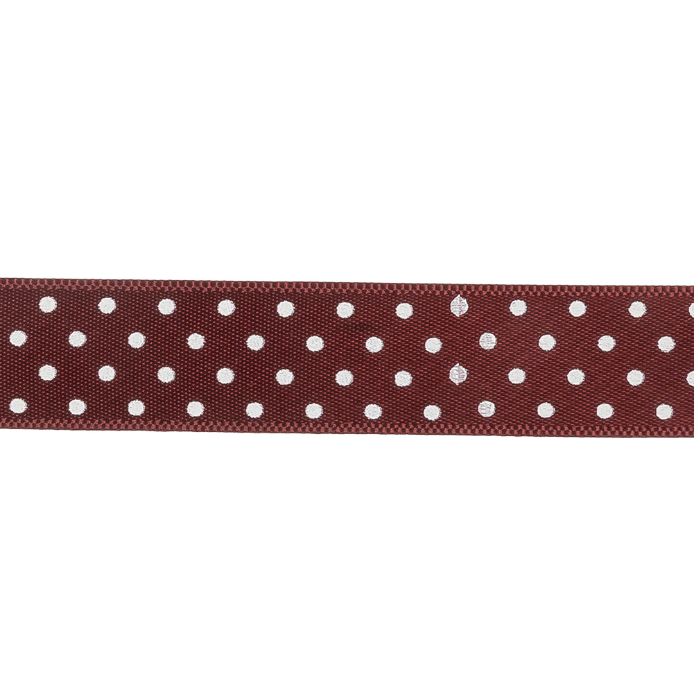 Wine Red and White Polka Dot Satin Ribbon - 0.625