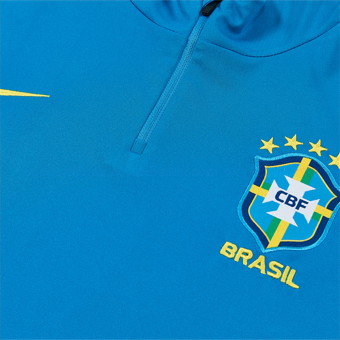 Brazil 2026 Kids Long Sleeve Training Set - Sky Blue Top & Dark Green Pants - UnitedFutballJersey