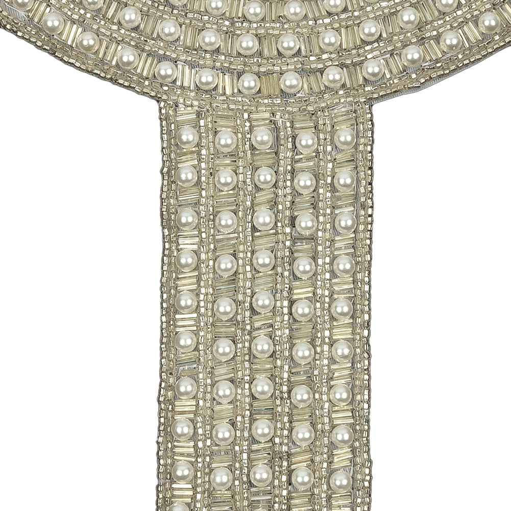 Vintage Fancy Pearl and Silver-lined Beaded Collar Applique - 9