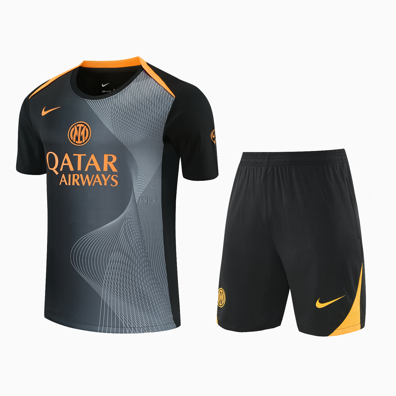 Inter Milan 25-26 Short-Sleeve Training Set - Black And Grey Top & Pants - UnitedFutballJersey