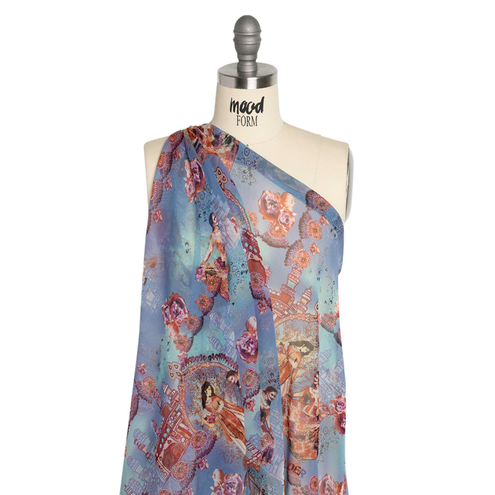Blue and Burnt Orange Vivid Traditions Silk Chiffon - Joann Fabrics