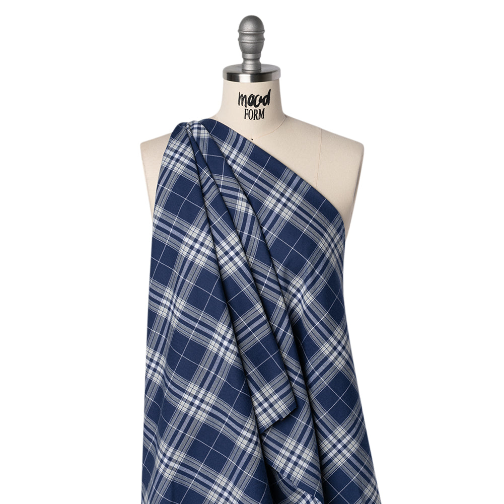 Lightweight Cotton Flannel Twill - Dark Blue, Pale Gray and White Plaid - Deadstock - Joann Fabrics