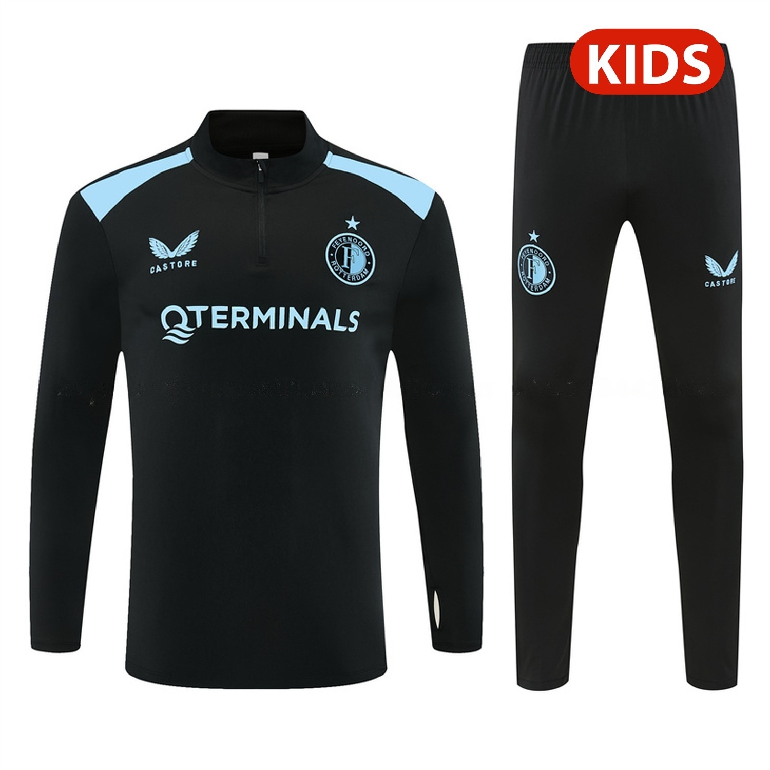 Feyenoord 26-27 Kids Long Sleeve Training Set - Black Top & Black Pants - UnitedFutballJersey