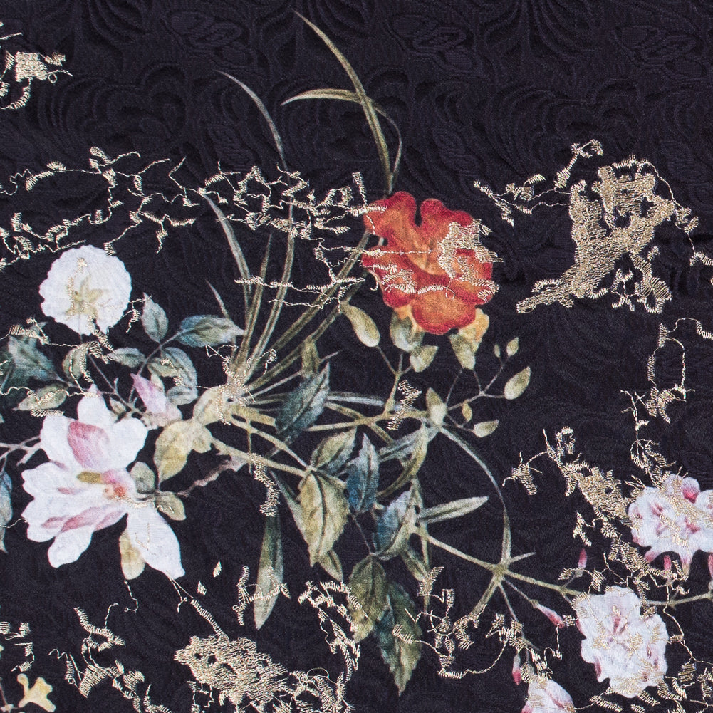 Floral Digitally Printed Butterfly Jacquard with Gold Metallic Embroidery - Joann Fabrics
