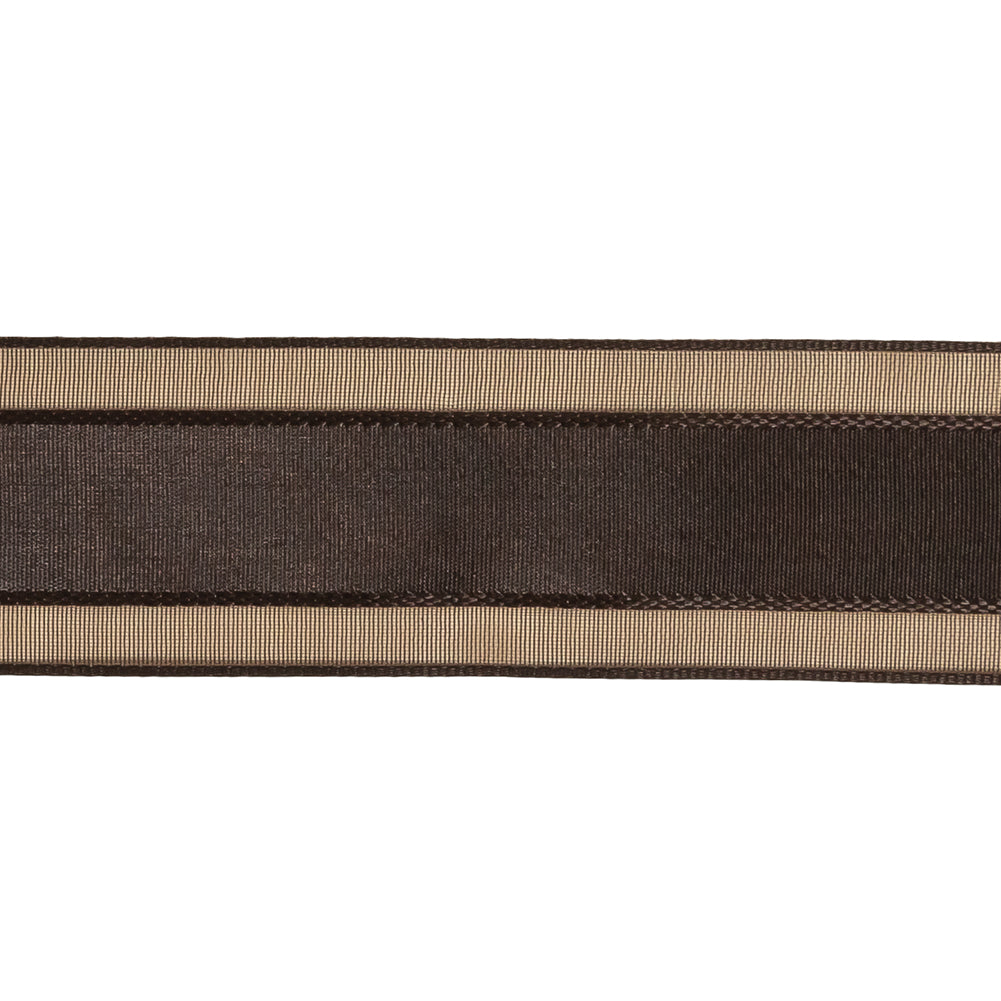 Fudge Woven Ribbon with Sheer Organza Borders - 1