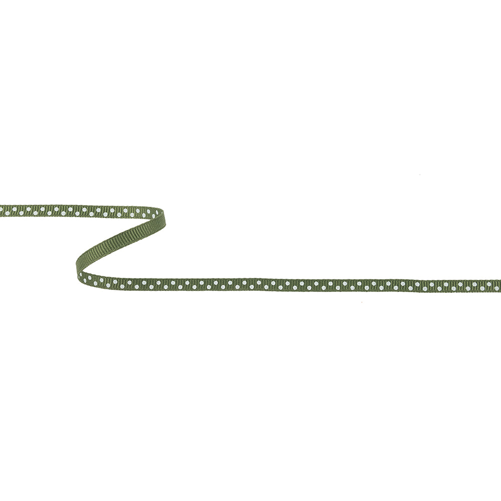 Pesto and White Polka Dots Grosgrain Ribbon - 0.25