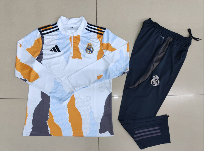 2024/2025 Real Madrid Royal Yellow blue and grey print Half-Pull Training Suit Football Shirt 1:1 Thai Quality Set