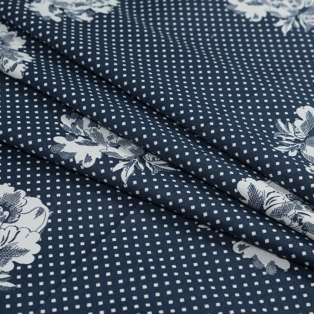 Insignia Blue and Blanc de Blanc Floral High Density Stretch Cotton Sateen - Joann Fabrics