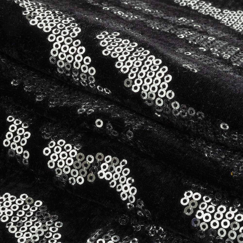Black Stretch Velour with Silver Zebra Patterned Sequins - Joann Fabrics