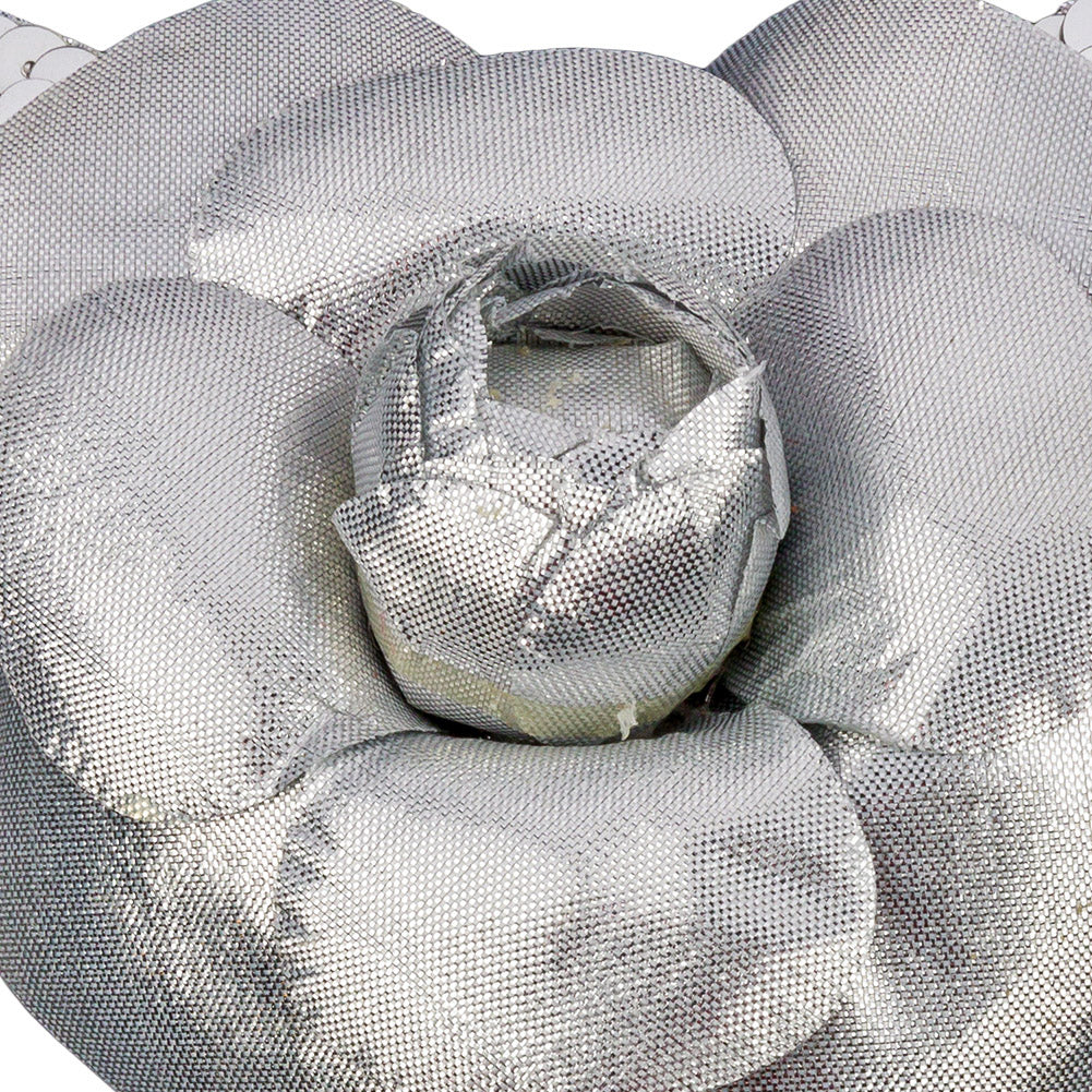 Vintage Silver Fabric Flower Pick with Silver Sequined Leaves - 5