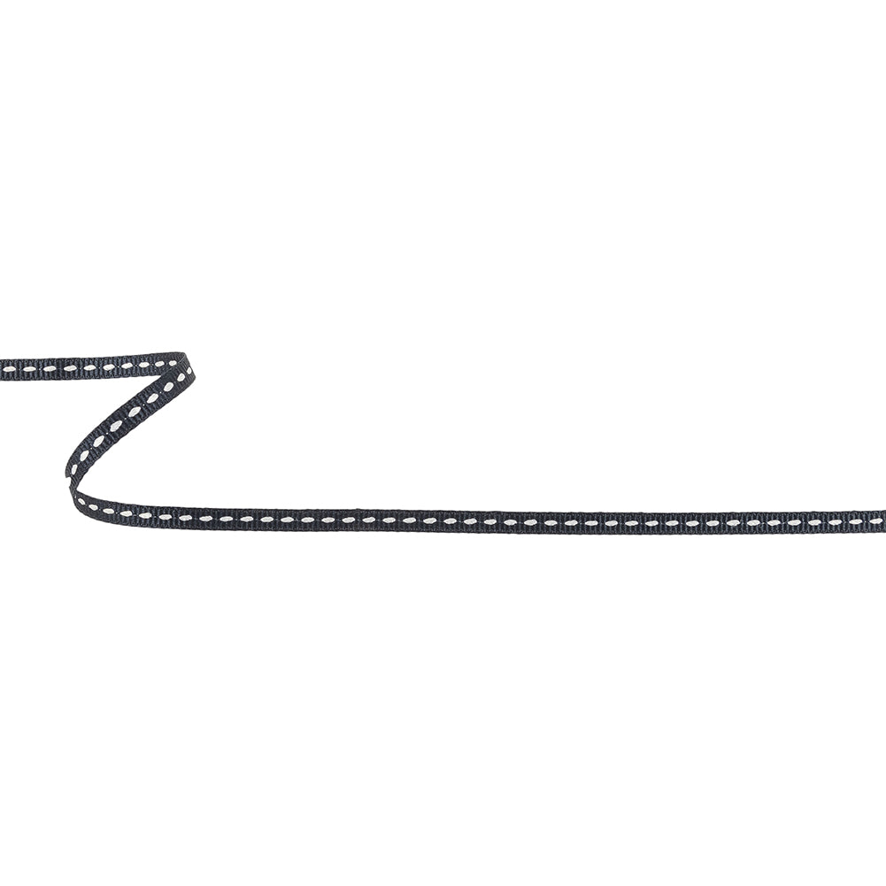 Navy Grosgrain Ribbon with Lucent White Stitching - 0.25