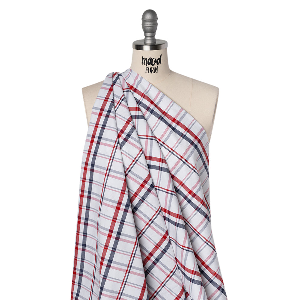 Cotton Oxford Shirting - Red, Navy and White Plaid - Deadstock - Joann Fabrics