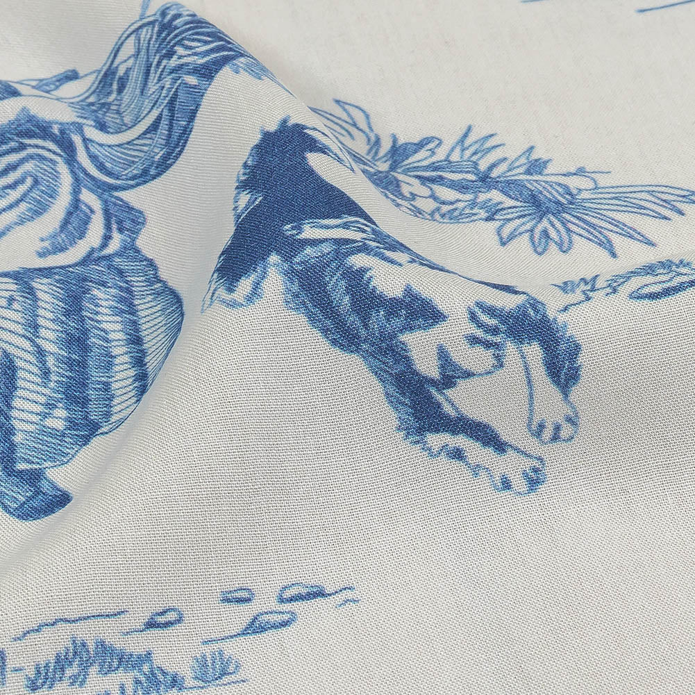 Cobalt and White Classic Toile de Jouy Viscose Batiste - Joann Fabrics