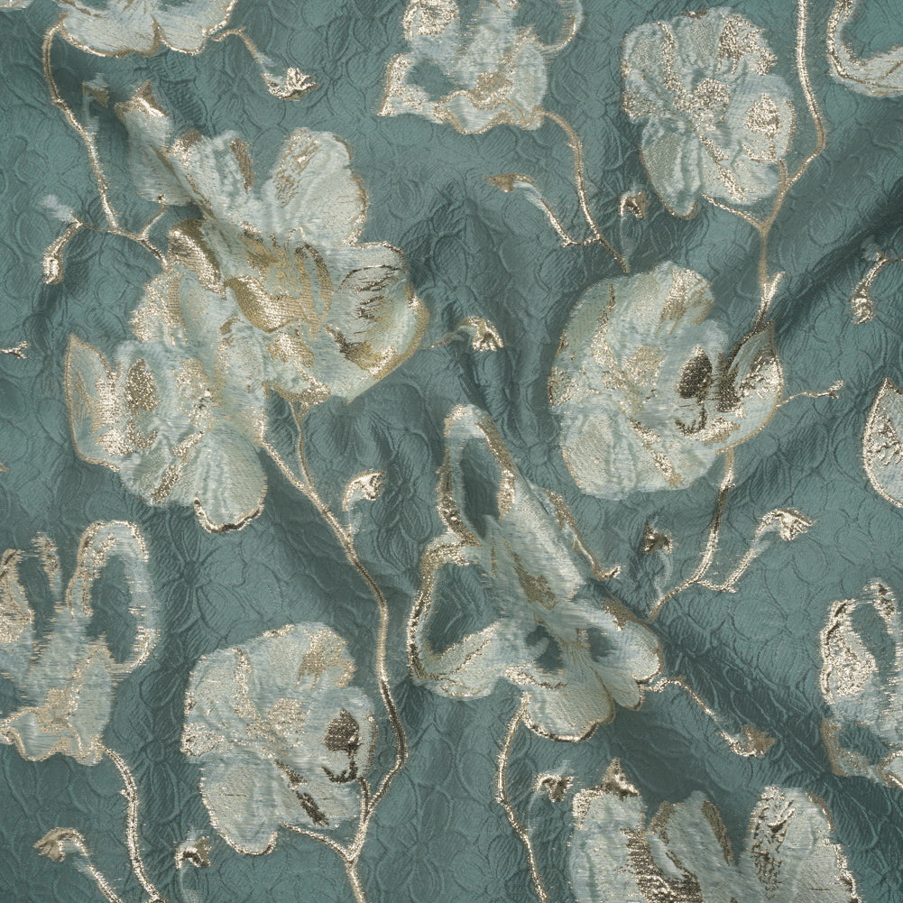 Metallic Brocade - Dusty Teal, Aqua and White Gold Flowers on Flowers - Joann Fabrics