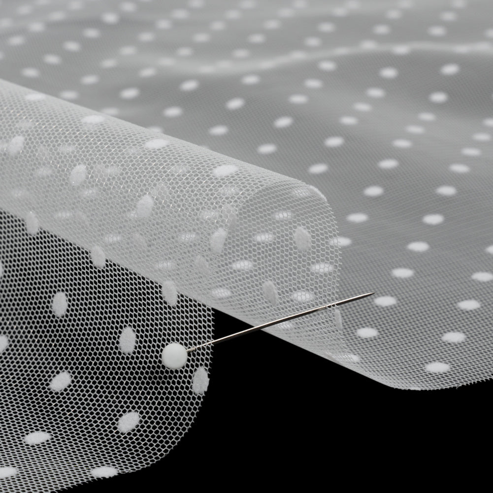 Famous Australian Designer White Little Flocked Polka Dots Polyester Tulle - Joann Fabrics