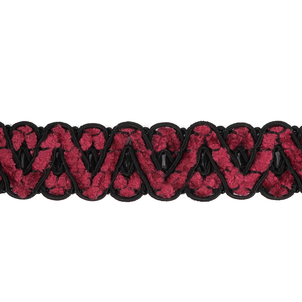 Fuchsia and Black Chenille Gimp Braided Trimming - 0.75