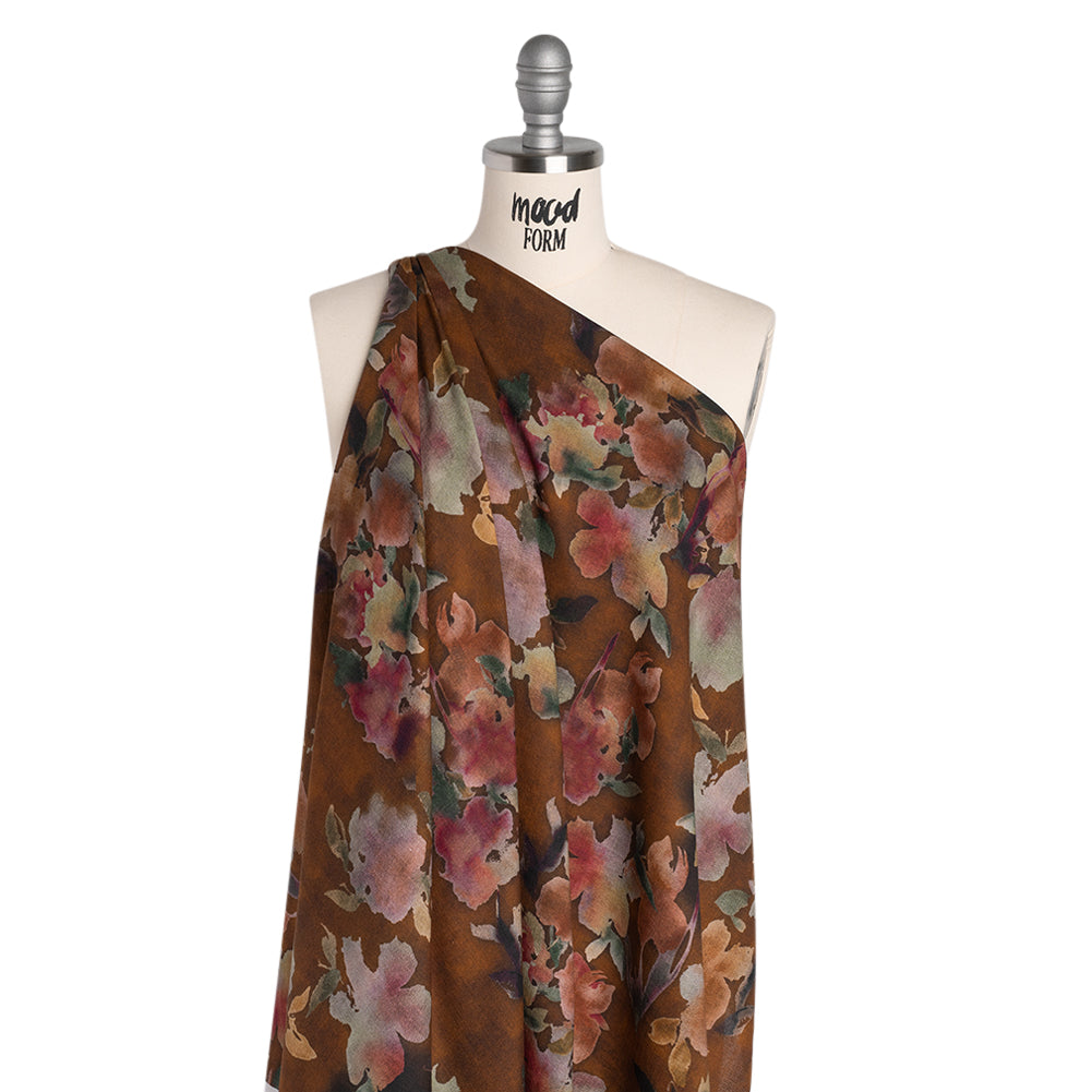 Cotton Crepe - Warm Brown, Pink and Green Abstracted Florals - Mood Exclusive Botanic Breeze Print - Joann Fabrics