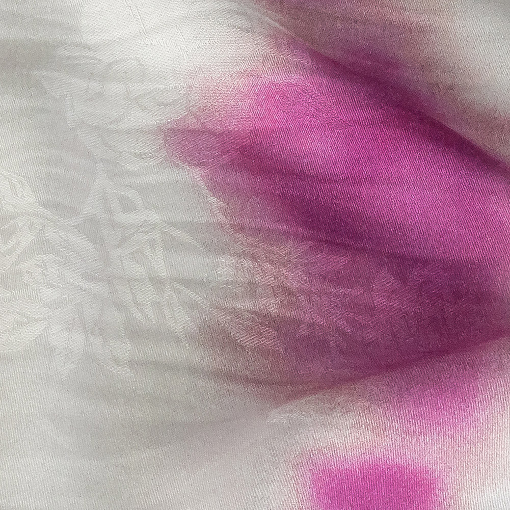 Flowery Viscose Jacquard Print - Violet and Peach Tie Dye Stripes - Mood Exclusive Cloud Writing - Joann Fabrics