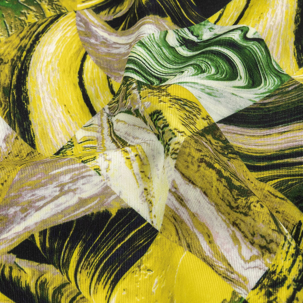 Green and Yellow Marbled Warped Diamonds UV Protective Compression Swimwear Tricot with Aloe Vera Microcapsules - Joann Fabrics
