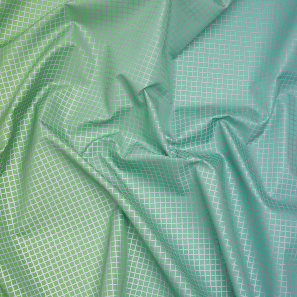 Reflective Print Fabric - Sky Blue and Lime Green Ombre with Silver Gray Grid - Joann Fabrics