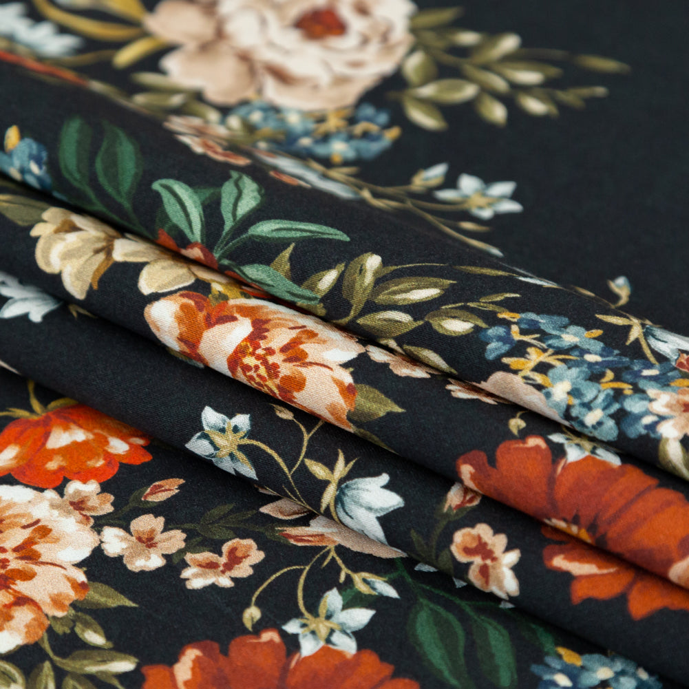Stretch Cotton Sateen - Black and Red Floral - Garden of Eden Print - Mood Exclusive Harvest Collection - Joann Fabrics