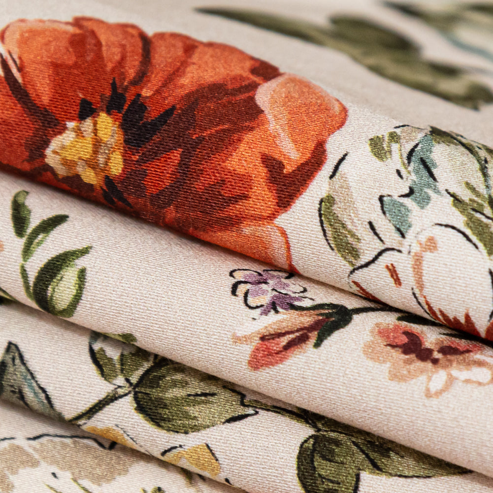 Stretch Cotton Sateen - Cream and Red Floral - Passive Petals Print - Mood Exclusive Serengeti Collection - Joann Fabrics