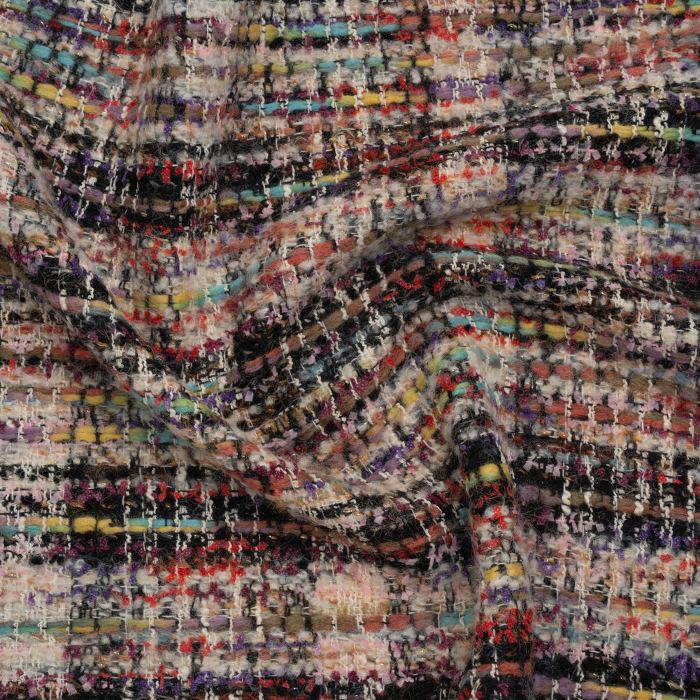 Textural Wool Blend Tweed with Metallic Accents - Black, White and Rainbow Plaid - Joann Fabrics
