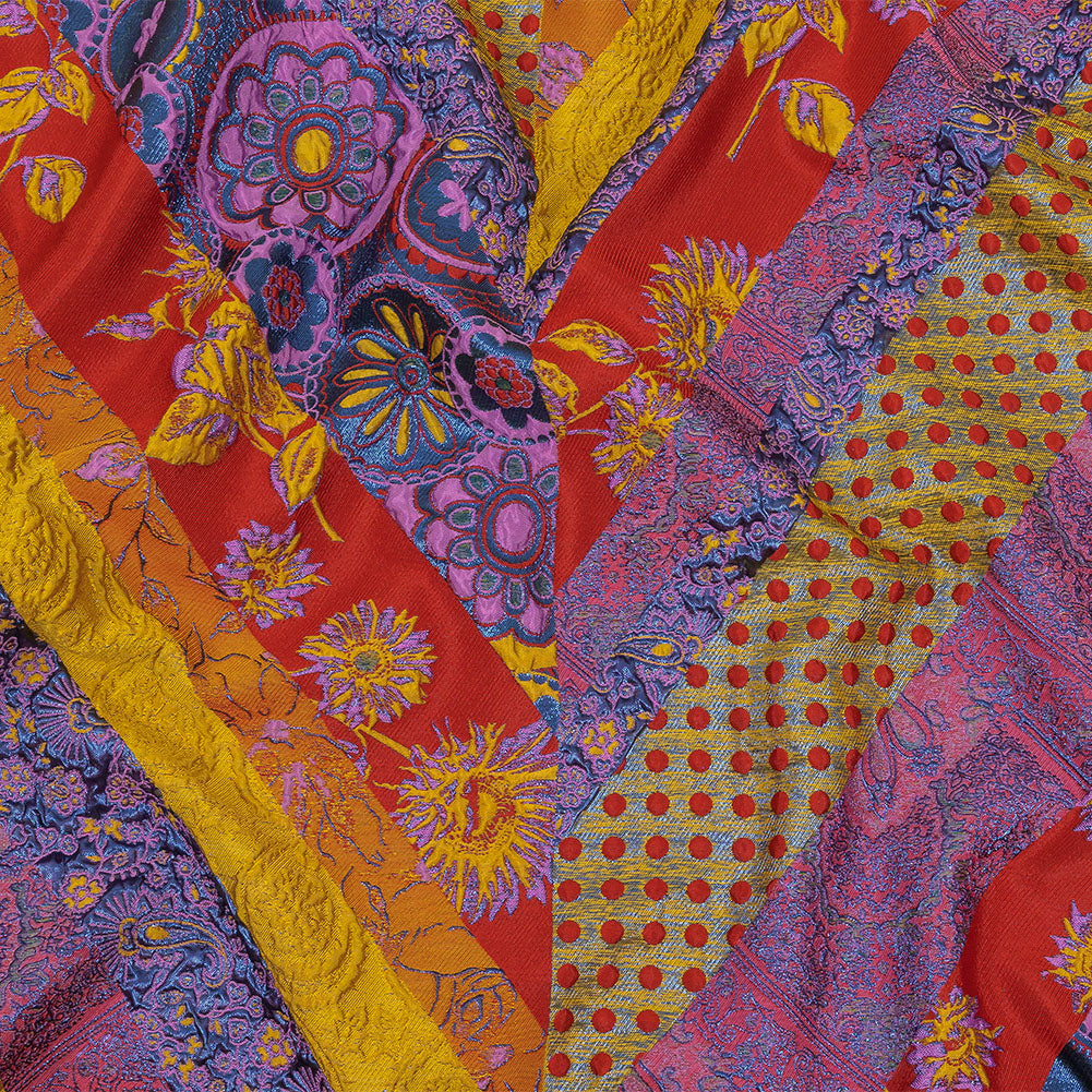 Metallic Red, Royal and Goldenrod Patchwork Diagonal Stripes Luxury Brocade - Joann Fabrics