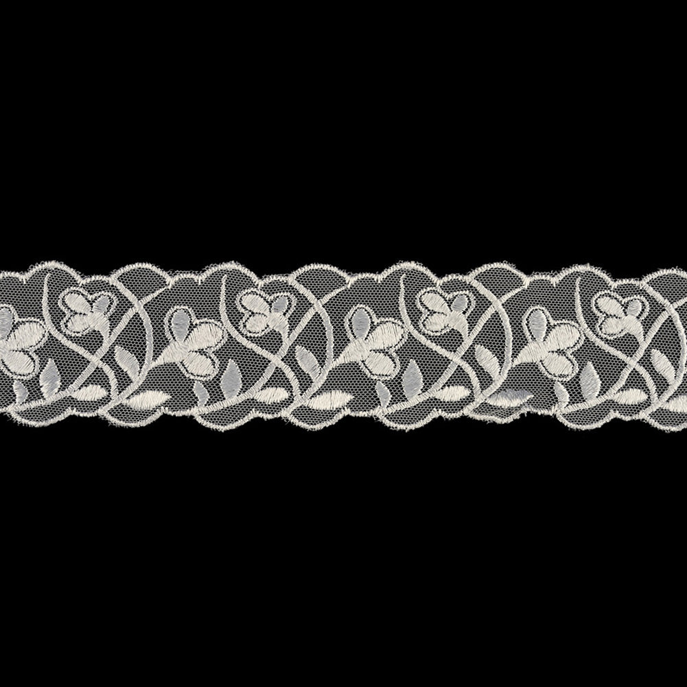 Luminous White Wildflower Buds Embroidered Lace Trim - 2.125