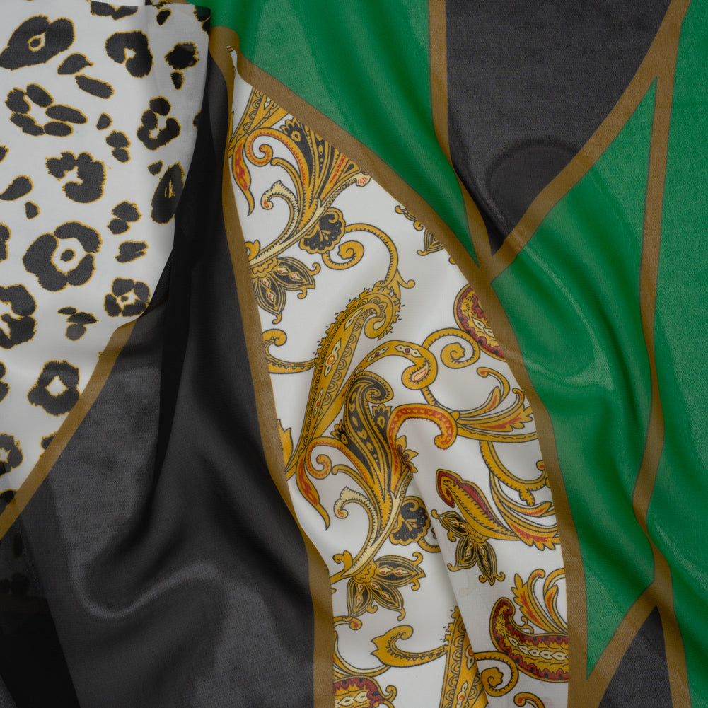 Polyester Chiffon Print - Green, Black and Gold Classical Patchwork - Designer Deadstock - Joann Fabrics