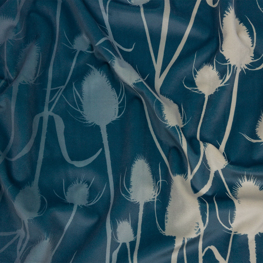 Printed Polyester Velvet - French Navy Thistle Stems - British Imported - Joann Fabrics
