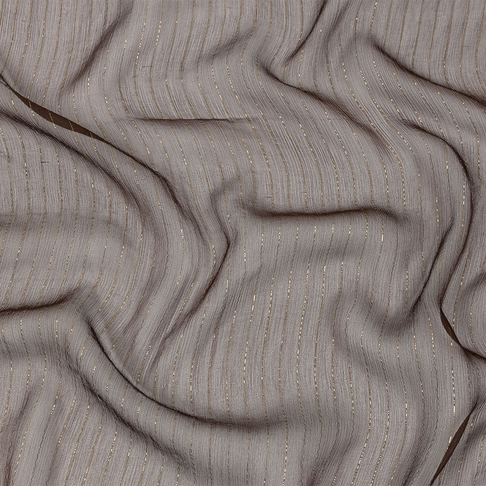 Famous Australian Designer Brown and Gold Metallic Pinstripes Crinkled Silk Chiffon - Joann Fabrics