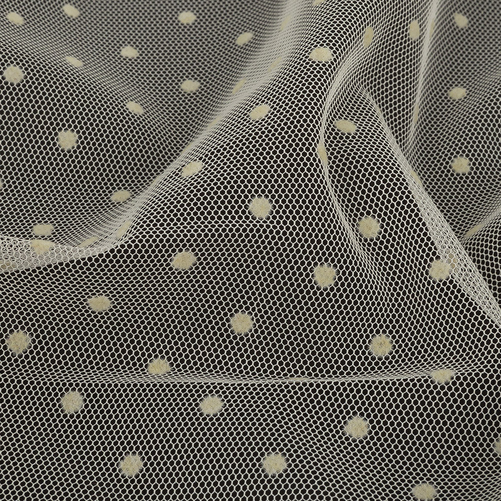 Famous Australian Designer Lemon Icing Polyester Mesh with Flocked Polka Dots - Joann Fabrics