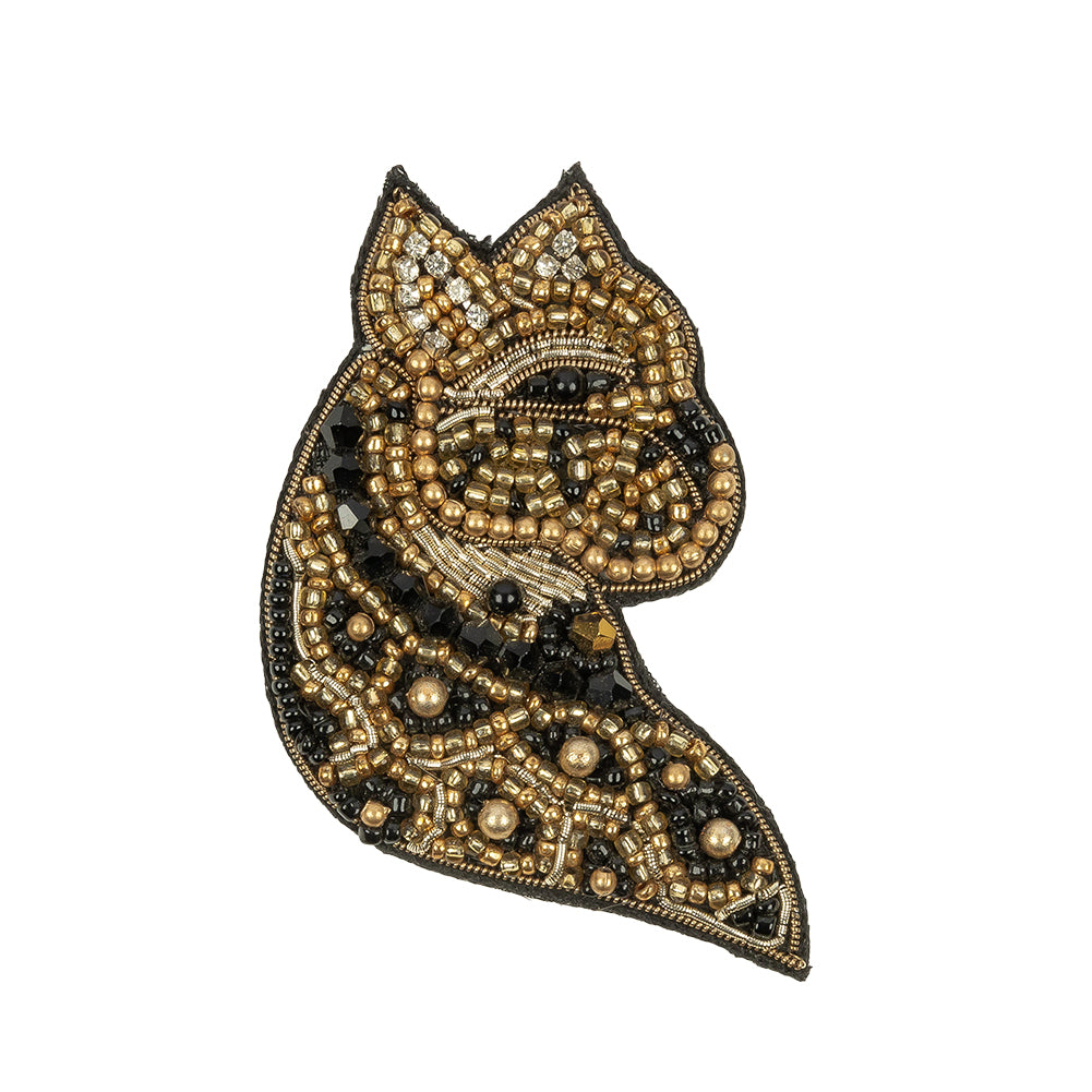 Gold and Black Cheetah Rhinestone and Glass Beaded Applique - 3.125