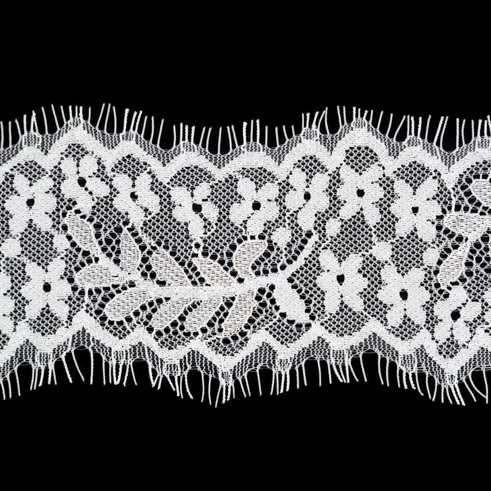 European White Floral Scalloped Eyelash Lace Trim - 3
