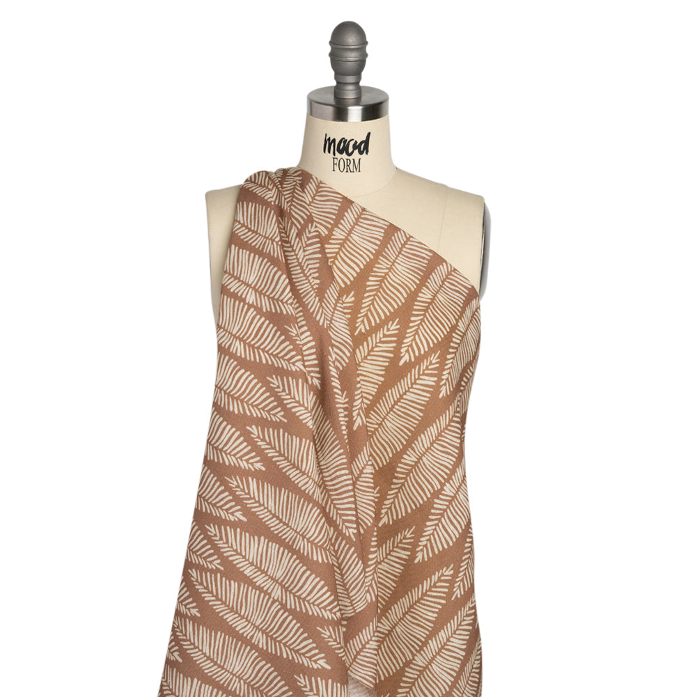 Brown and Cream Feather Leaves Medium Weight Linen Woven - Joann Fabrics
